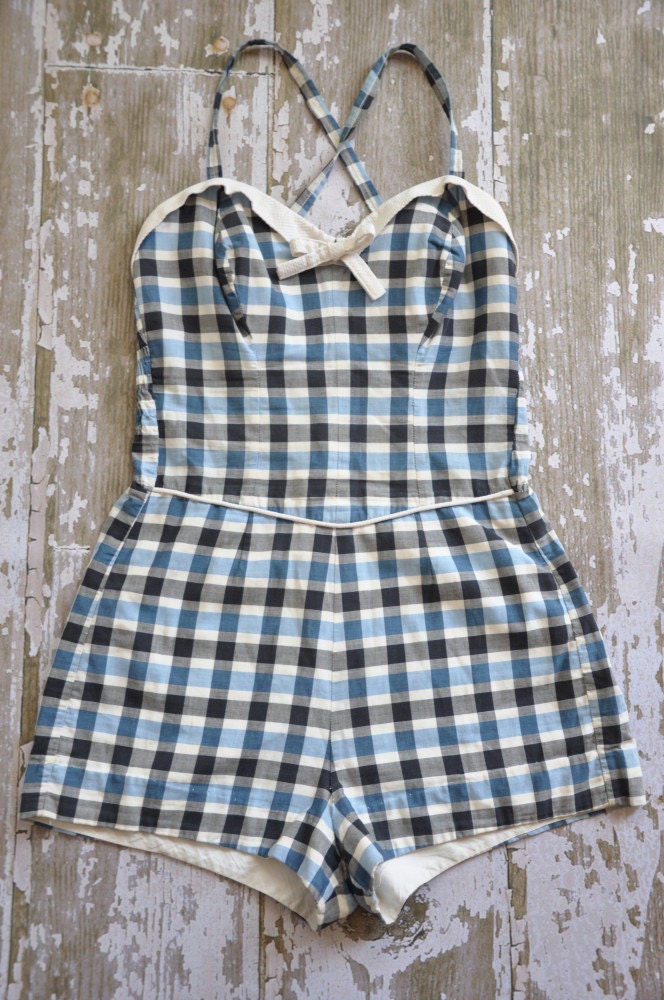 vintage 1950s designer Cole plaid cotton swimsuit romper