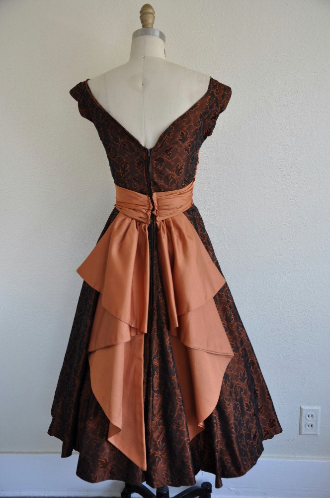 r e s e r v e d...vintage 1950s cocktail dress/  1950s 50s jacquard cocktail dress/ Bronze Beauty