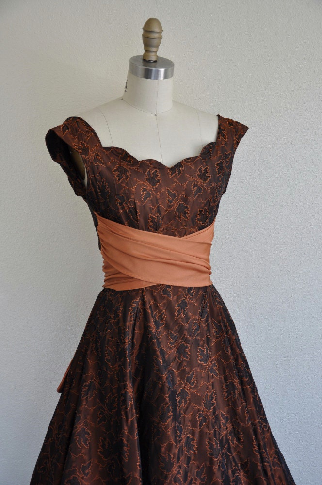 r e s e r v e d...vintage 1950s cocktail dress/  1950s 50s jacquard cocktail dress/ Bronze Beauty