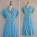 1950s dress / vintage 1950s cotton print house dress / Blue Shadows