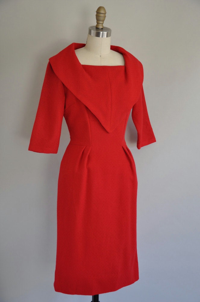 r e s e r v e d...1950s cocktail dress / vintage 50s red hot wiggle dress / She's On Fire