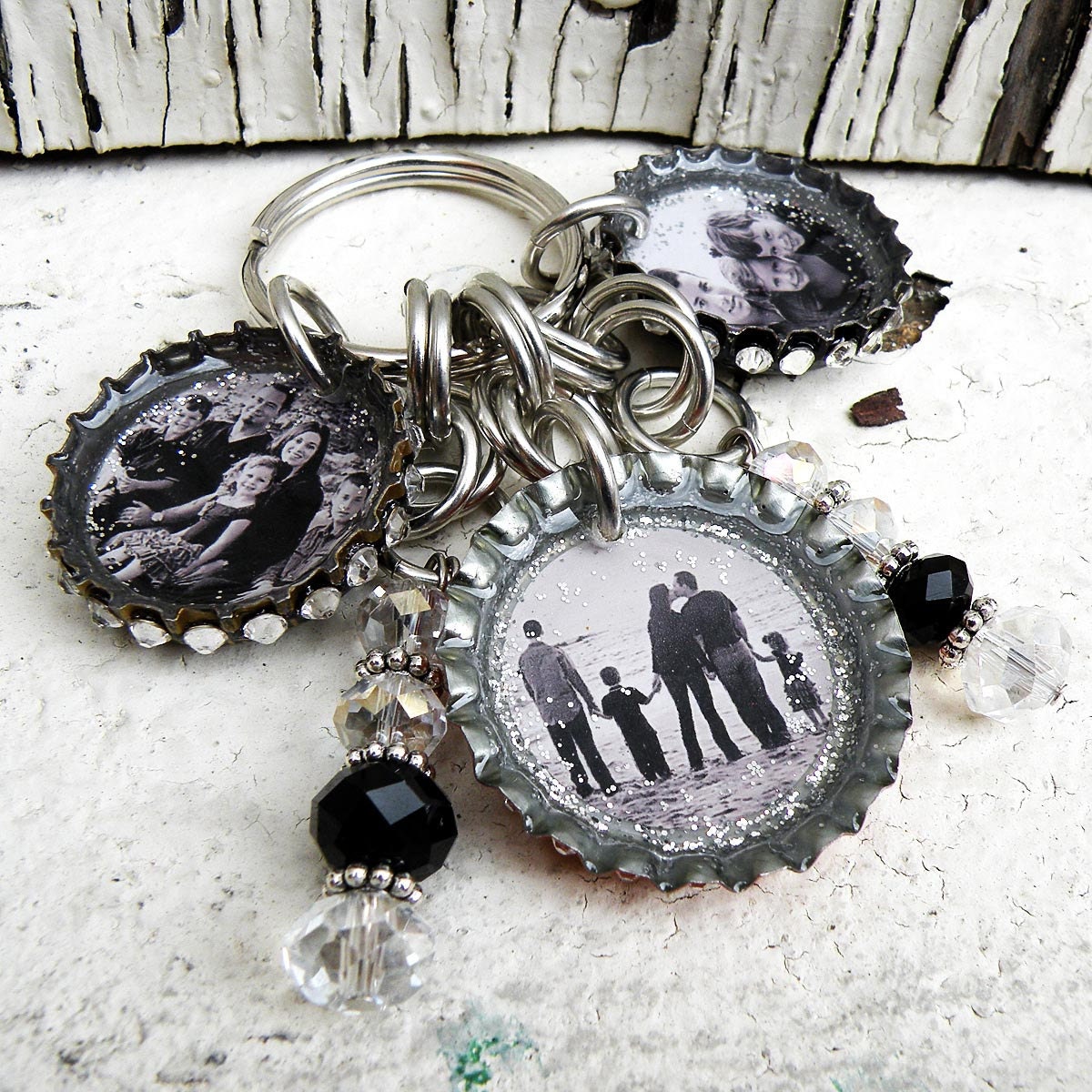 Custom Photo 3 Charm Bottle Cap Key Ring