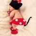Minnie Mouse hat with Red Bow Diaper Cover and Shoes Great for costume or photo prop