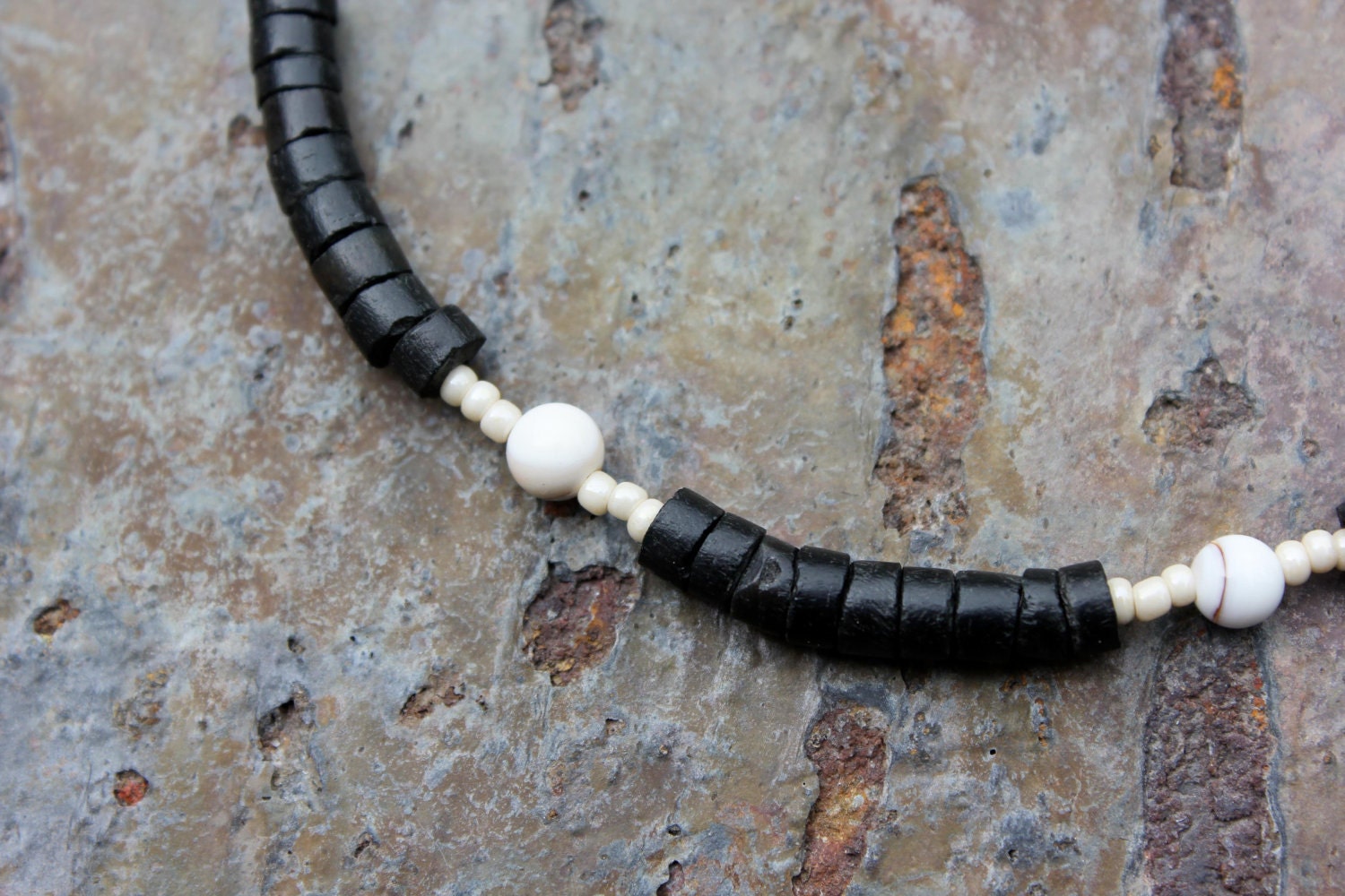 Black Coconut Wood Beads and Strawberry Conch Anklet