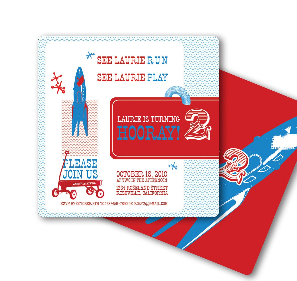 Vintage Toys Invitation with Retro Toys