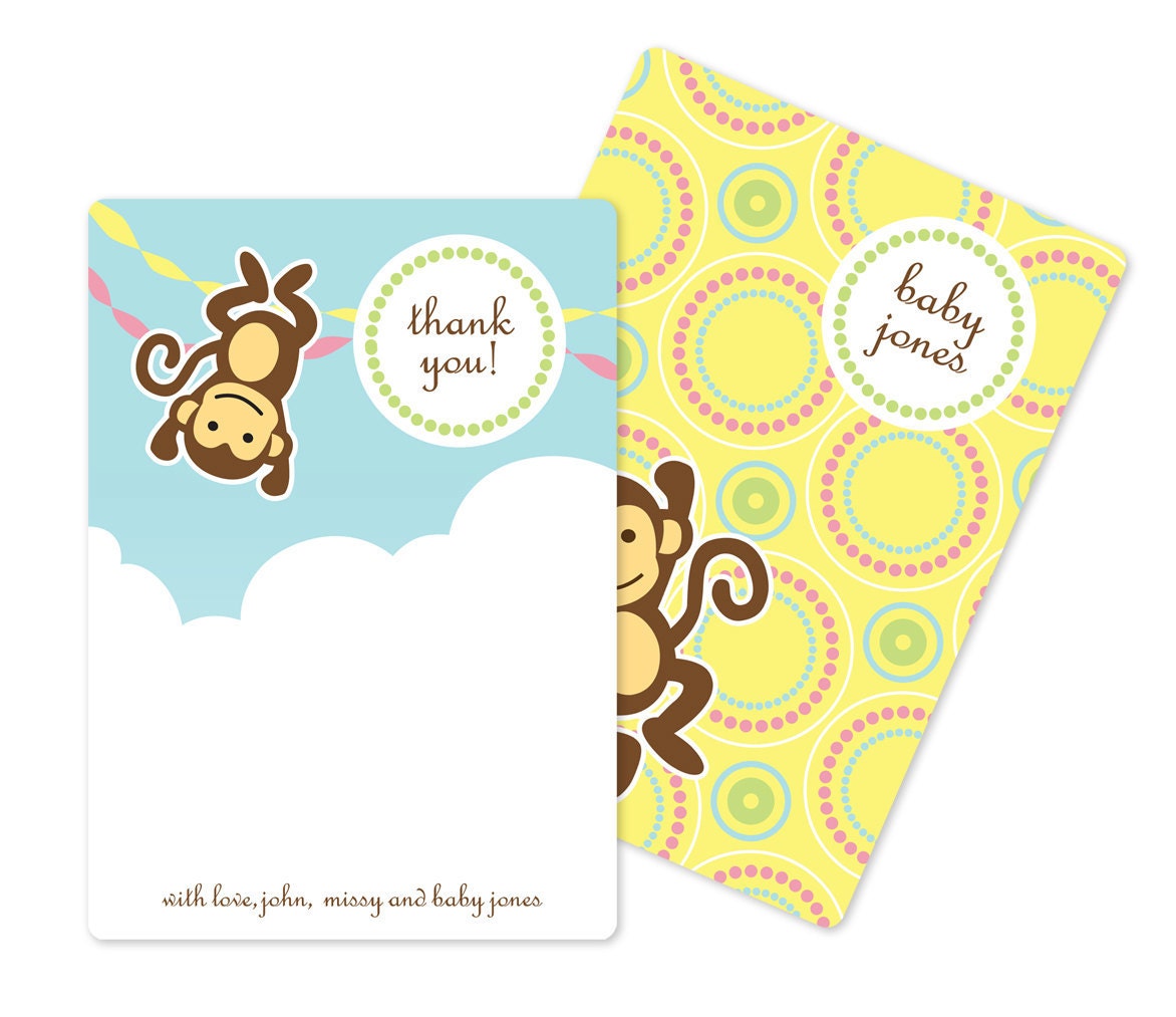 Monkey Thank You Card for Baby Shower or Birthday, Custom, Gender Neutral