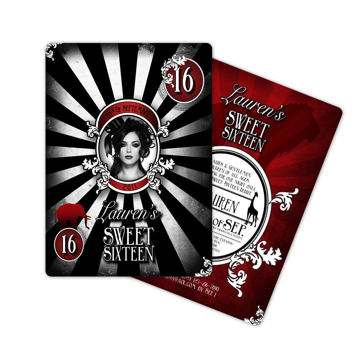 Vintage Goth Circus Invitation for Sweet Sixteen or Birthday