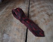 Skinny vintage red and black paisley tie