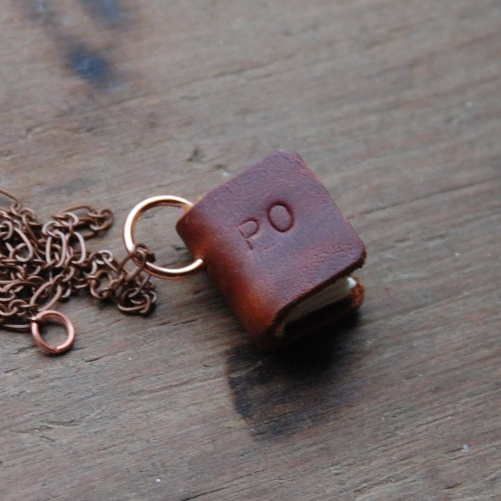 Book Necklace: Small, Brown, Personalized, Custom.