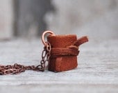 Book Necklace: Small, brown with tie.