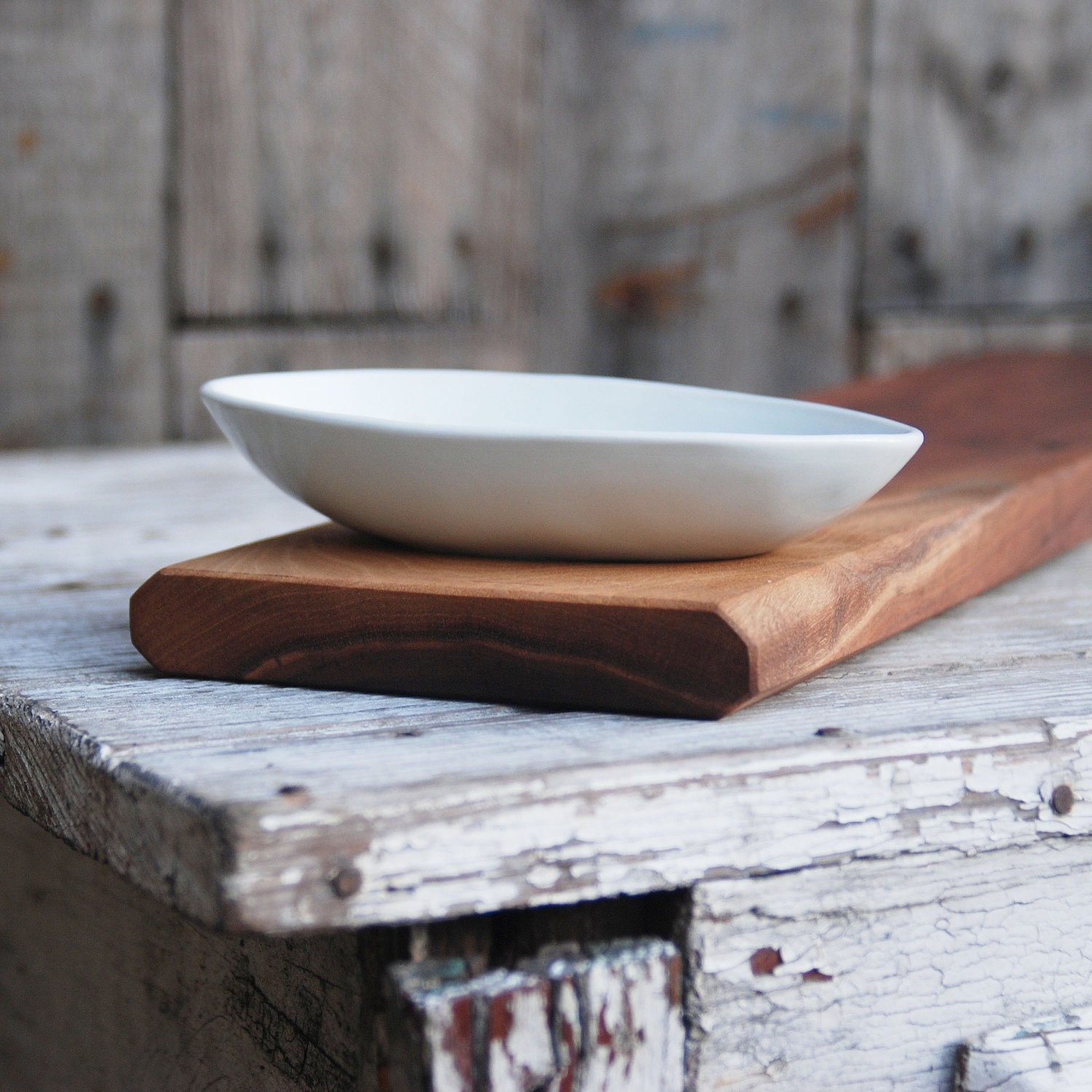 Baguette Board with Olive Bowl - Limited Edition Collaboration - wood and porcelain - PegandAwl