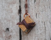 Book Necklace: Small, golden and plum, reclaimed leather. - PegandAwl