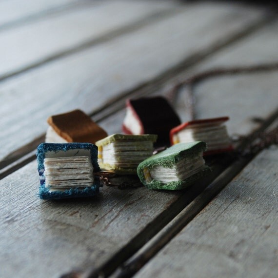 Book Necklace: Teeny tiny scrap leather