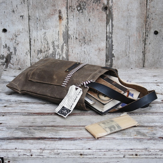 Waxed Canvas Reader: Truffle, with antique leather and fabric