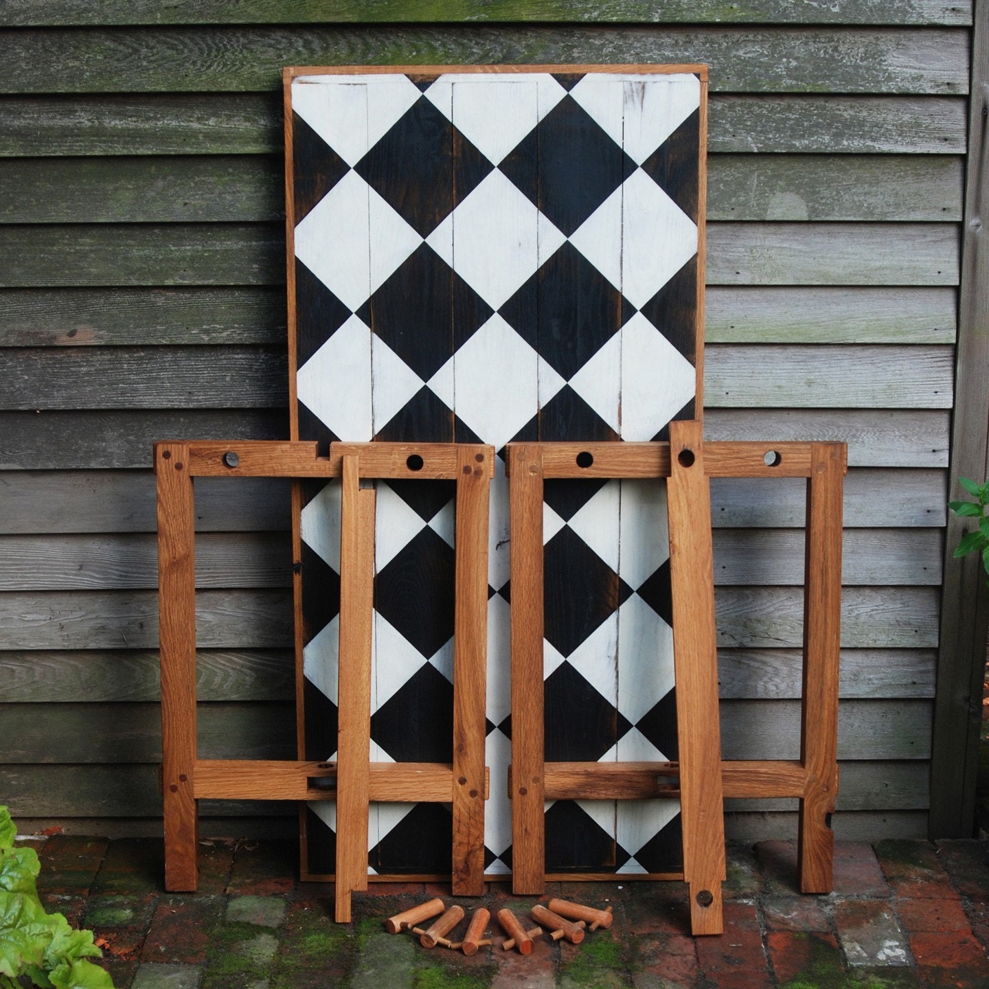 Kitchen Table Maurice de Sully: Puzzle Table, reclaimed oak, milk paint checkerboard.