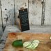 Chalkboard Tablet and Stand: Reclaimed wood and leather.