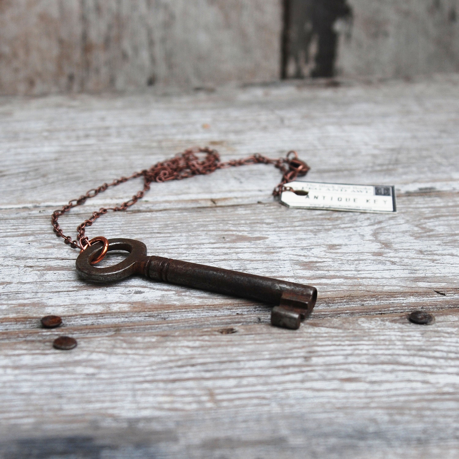 SALE Key Necklace: Antique barrel or skeleton key.