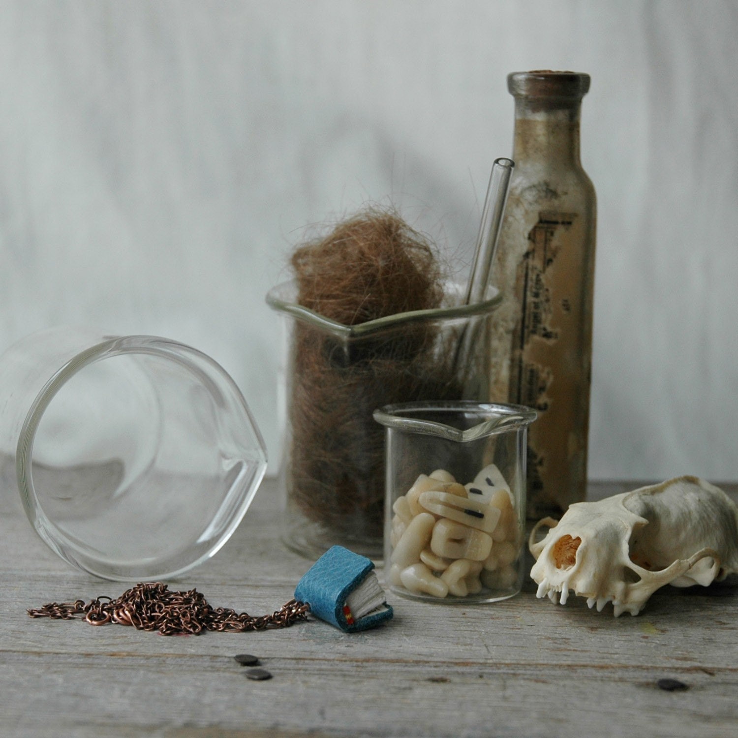 Book Necklace: Small, blue, reclaimed leather.