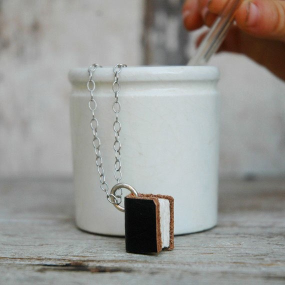 Book Necklace: Small, Black, Not Complicated, Silver