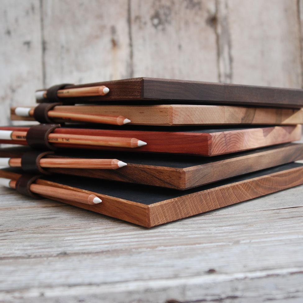 Chalkboard Pad: Reclaimed wood and leather.