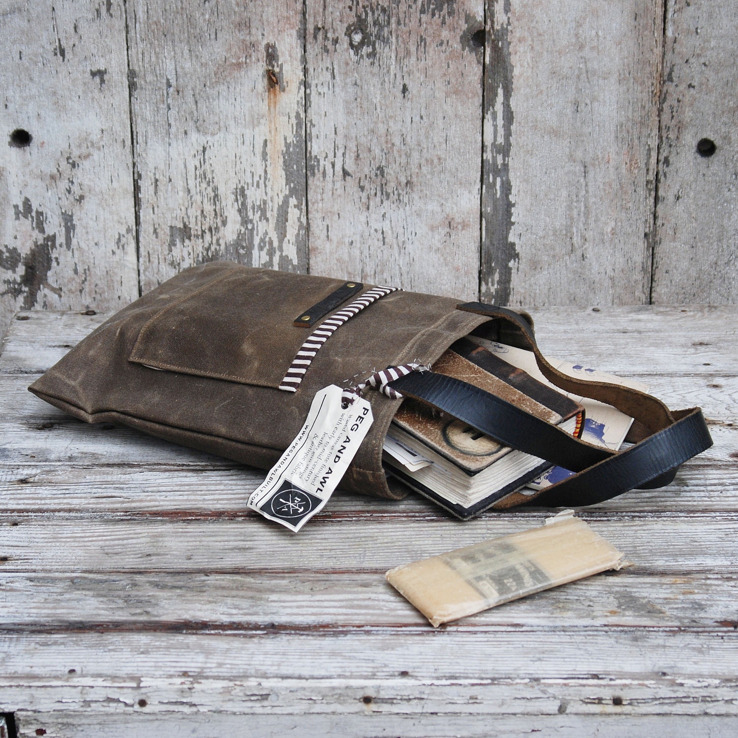 Waxed Canvas Reader: Truffle, with antique leather and fabric