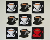 Black and White with just one Red - original 3D coffee cup collage