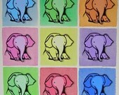 Elephants original 3D Collage in rainbow pastels