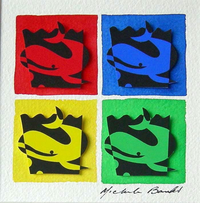 Whales - colorful original 3D collage