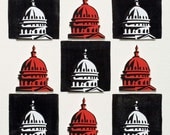 US Capitol 3D collage - black white red - original watercolor