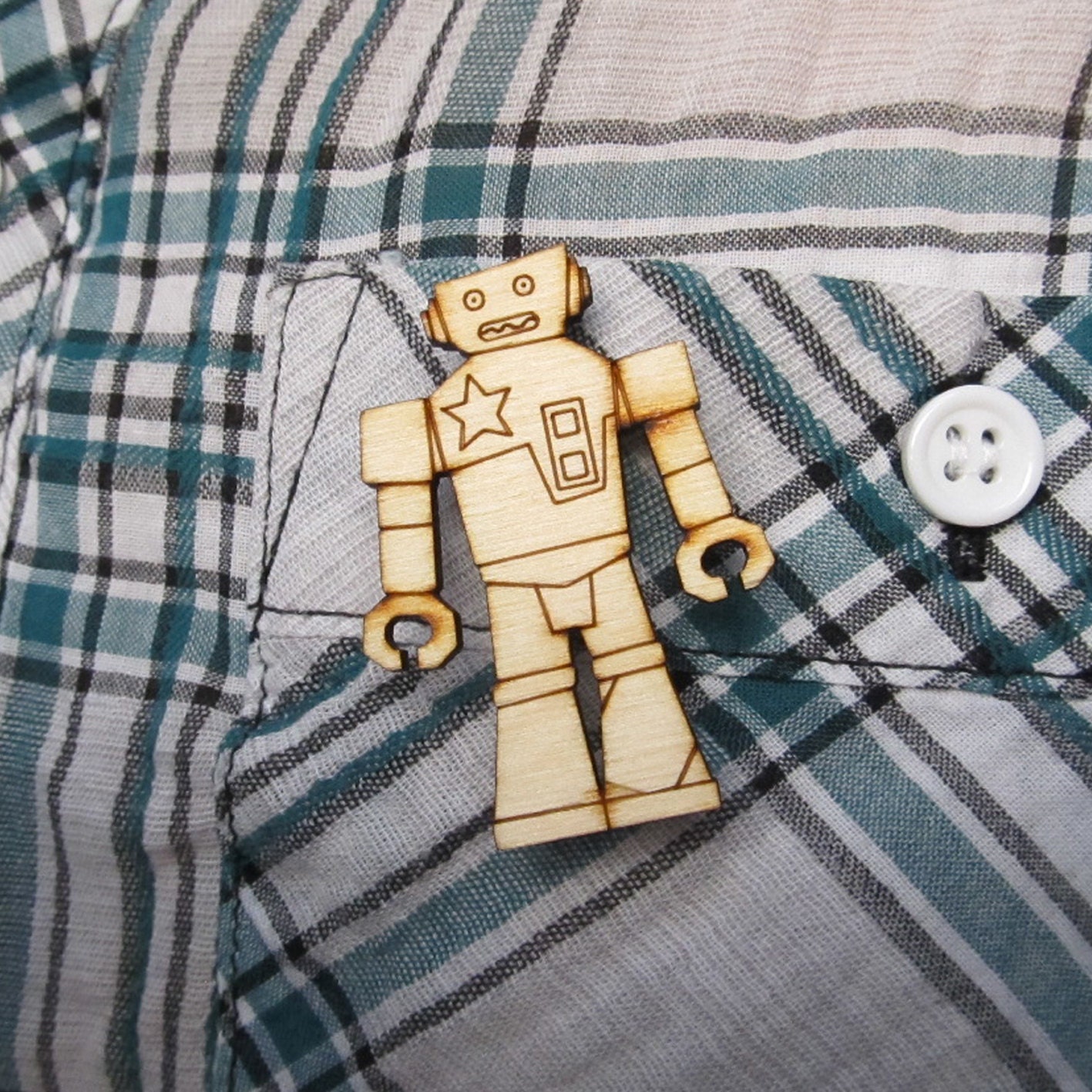 Robot Wooden Brooch