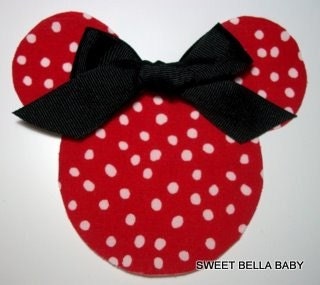 DIY Red with White polka dot Minnie Mouse Applique with Black Grograin Ribbon for you to make your bow- Fabric Iron On NO SEWING