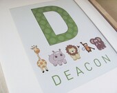 Safari Animals Children's Print - Personalized Initial and Name