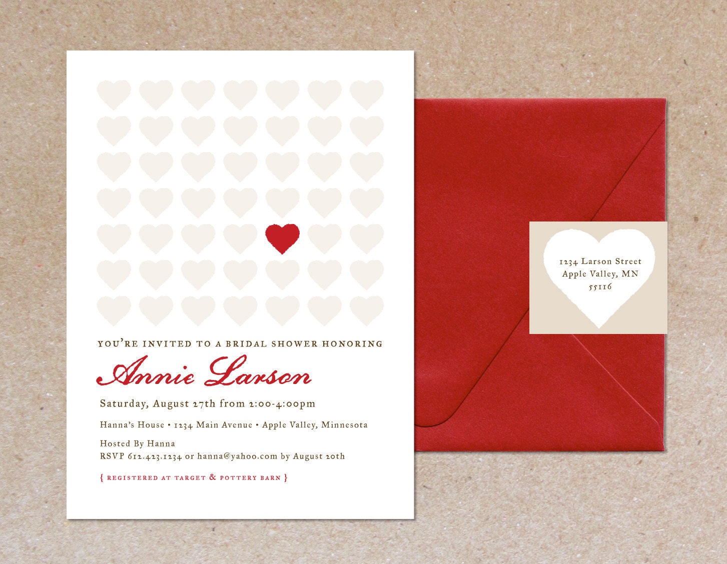 Hearts - Bridal Shower or Engagement Party Invitation - Set of 10