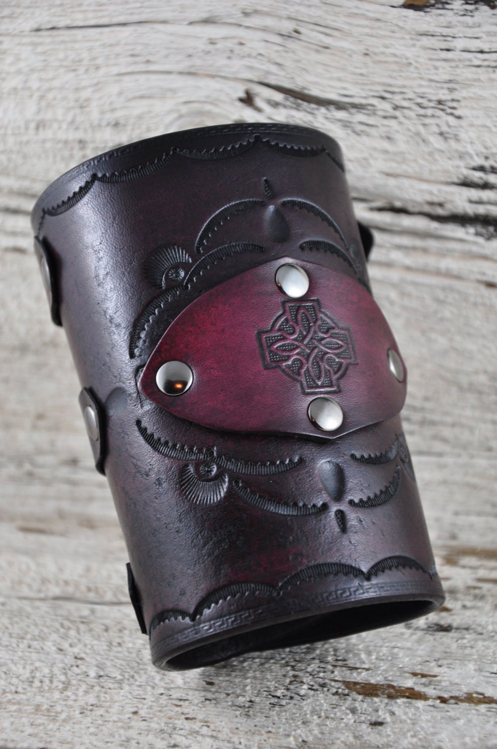 Celtic Thunder Cross Black Leather Bracer Cuff