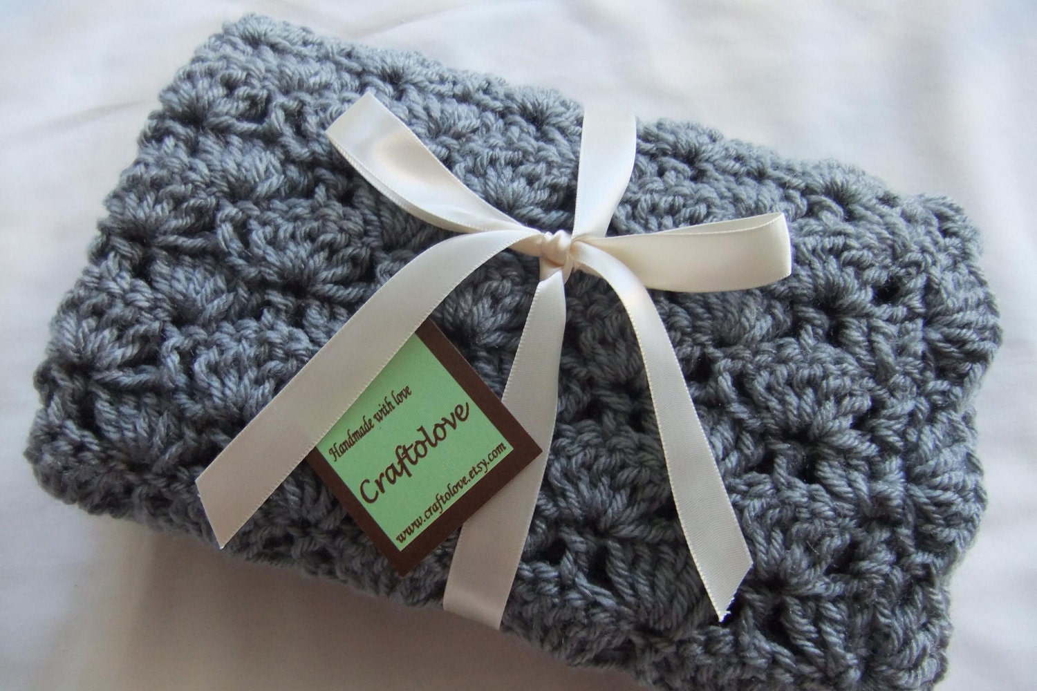 Baby Boy Blanket and Baby Girl Blanket - Crochet baby blanket Silver Grey Shells Stroller/Travel/Car seat size