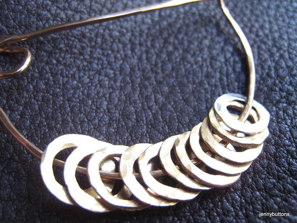 Stitch Markers - Miss Chatelaine Hammered Bronze  Pin with Bronze and Fine Silver Stitch Markers, SMALL