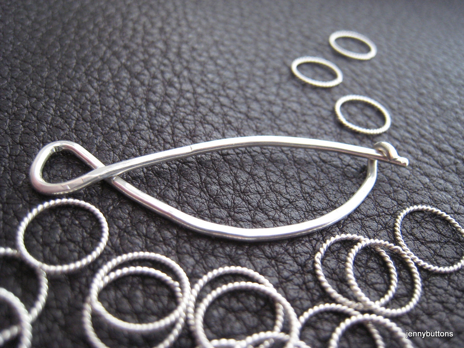 Knitty Fish Stitch Markers  Hammered Sterling  Pin with Sterling Silver Stitch Markers, SMALL Sock or Lace Markers