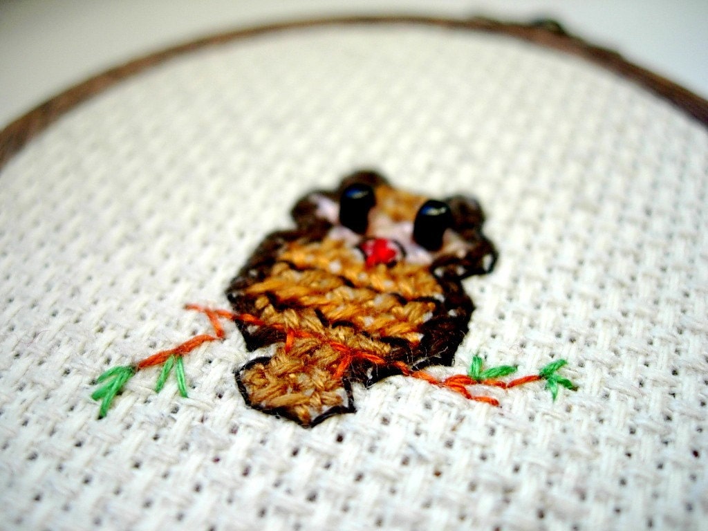 Hand Embroidered Wall Art Owl in Love -  Reversible