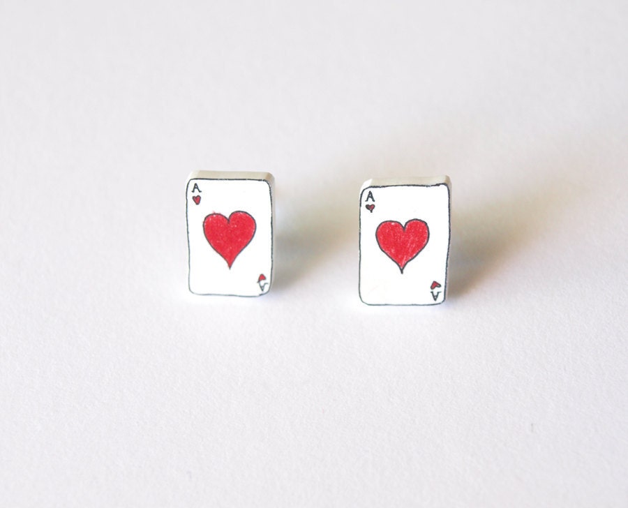 Playing Card Ace of Hearts Earrings - Made To Order