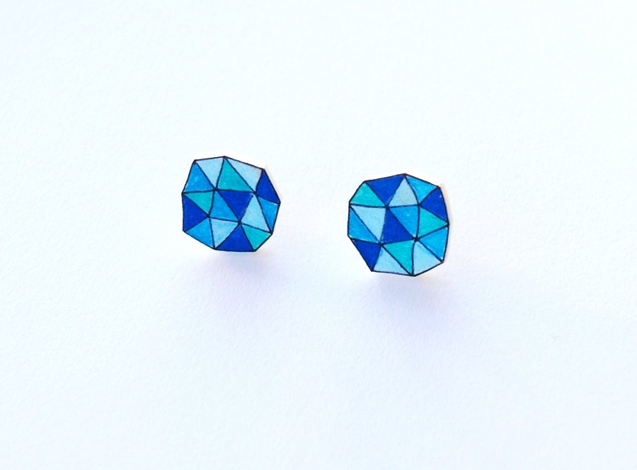 Geometric Stud Earrings in blue - Made To Order