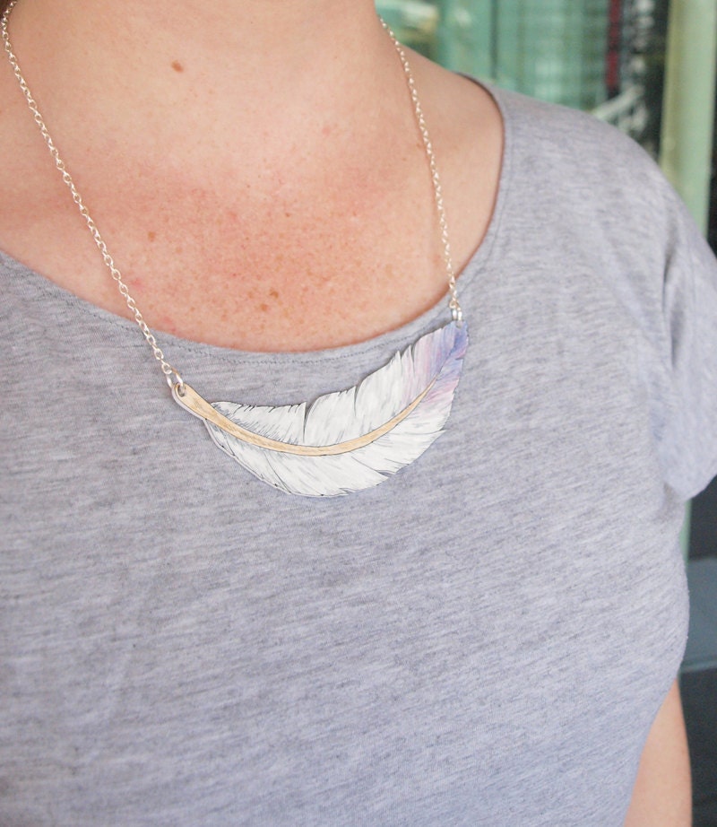 Hand Drawn Feather Necklace - Made To Order