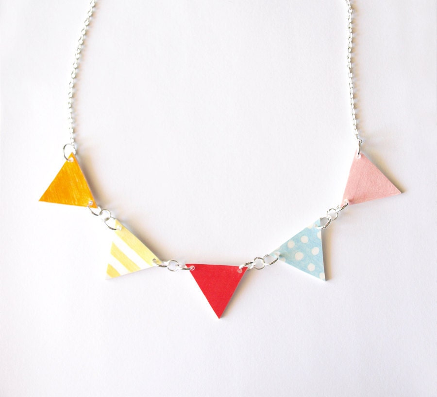 Bunting - Colourful Hand Drawn Necklace - Made To Order