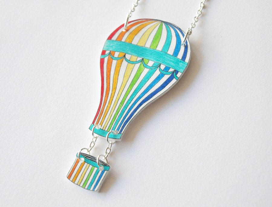 Rainbow Hot Air Balloon Necklace - Made To Order