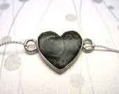Valentine black necklace jewelry , clay fimo silver heart silver chain polymer clay topazturtle etsy handmade jewelry boutique
