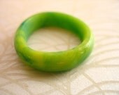 Lime green stacking resin ring jewelry , dark swirls skinny resin ring matte finish US Ring Size 10 jade marble mottled plastic ring