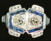 Great Gatsby Diamond sapphire engagement ring Art Deco