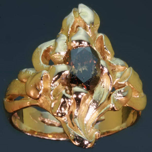 Antique Gold Diamond Ring Flower Irise Art Nouveau 1900s Jewelry