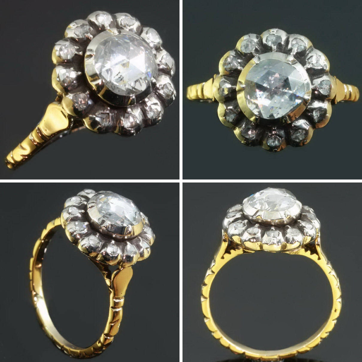 RESERVED Big vintage rose cut diamond engagement ring