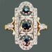 Vintage 3 stones sapphires diamonds ring 18k gold