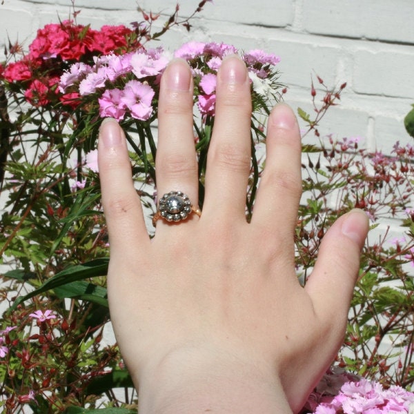 RESERVED Big vintage rose cut diamond engagement ring